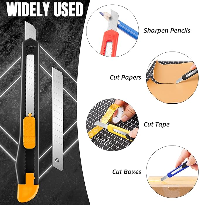 42 Pack Box Cutter Retractable, 9MM Snap-Off Blade Utility Knife With Self-Lock Design for Cutting Boxes, Carton, Cardboard, Paper