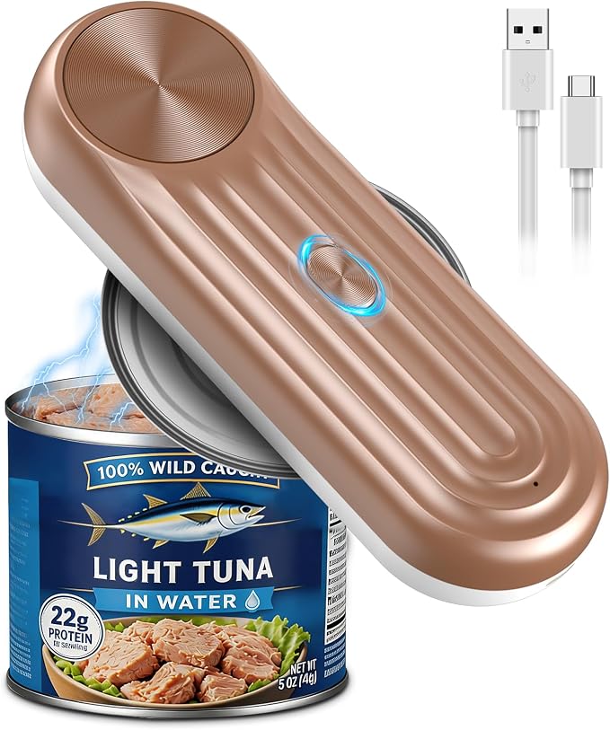 Electric Can Opener, One Touch Automatic Can Opener for Seniors, Rechargeable Cordless Can Openers, Auto‑Stop Smooth Edge Lid Cutter, Fits All Can Sizes, Food Safe Kitchen Gadget for Arthritis