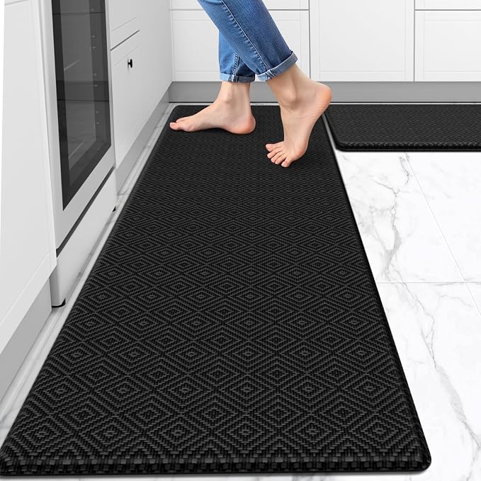Mattitude Kitchen Mat 2PCS Kitchen Rugs Cushioned Anti-Fatigue Rug Waterproof Standing Desk Mat Kitchen Mats for Floor Kitchen Rug Set for Kitchen, Sink, Office 17.3"×30"+17.3"×59" Black