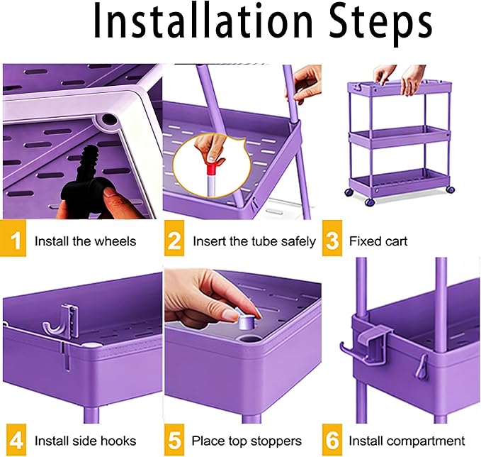 SPACELEAD 2-piece Set Slim Storage Cart 3 Tier,Bathroom Organizer Rolling Utility,Mobile Shelving Unit Slide Out for Office, Kitchen, Laundry Room & Narrow Places