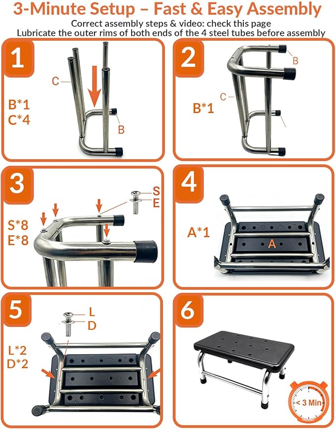 Step Stool, 440 lbs Heavy Duty Stainless Steel, Non-Skid HDPE Platform for Adults, Lightweight Portable Foot Stool for Kitchen Bathroom Bedroom RV Home Office