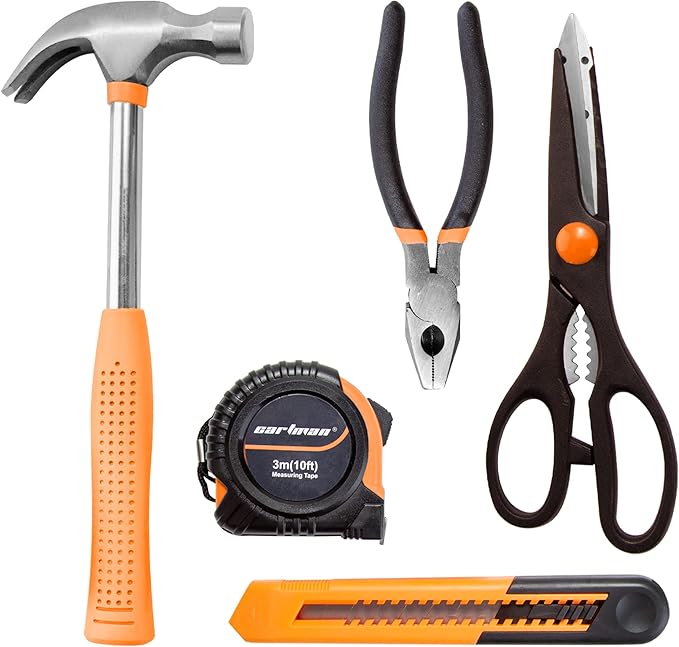 CARTMAN Home Tool Set Kit, Basic Household Hand Tools with Storage Case Light Orange