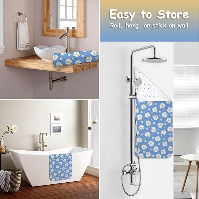 Bathtub Mat Non Slip, Daisy Extra Long Bath tub Mat Shower Floor Mat with Suction Cups and Drain Holes for Adults Kids Elderly 40 X 16 Inch
