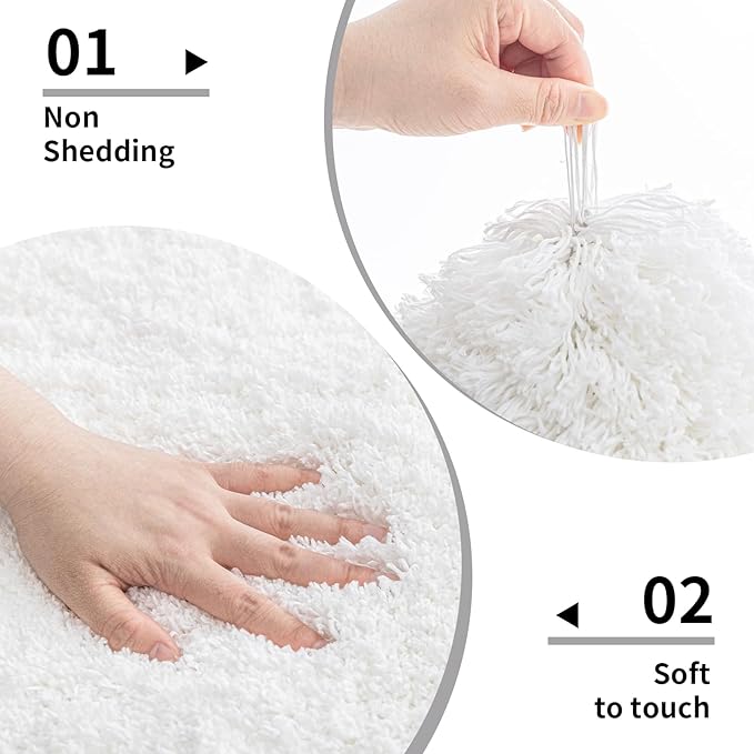 Disolla Toilet Mat 22x24 White - Non Slip Fluffy U-Shaped Contour Rug, Ultra-Soft Plush Toilet Floor Mat, Absorbent & Machine Washable