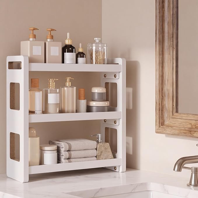 Bathroom Organizers And Storage,Bathroom Counter Organizer,Bathroom Counter Shelf,Bathroom Sink Organizer,Vanity Organizers,Vanity Storage,Makeup Organizer Countertop,Perfume Display(White 3 Tier)