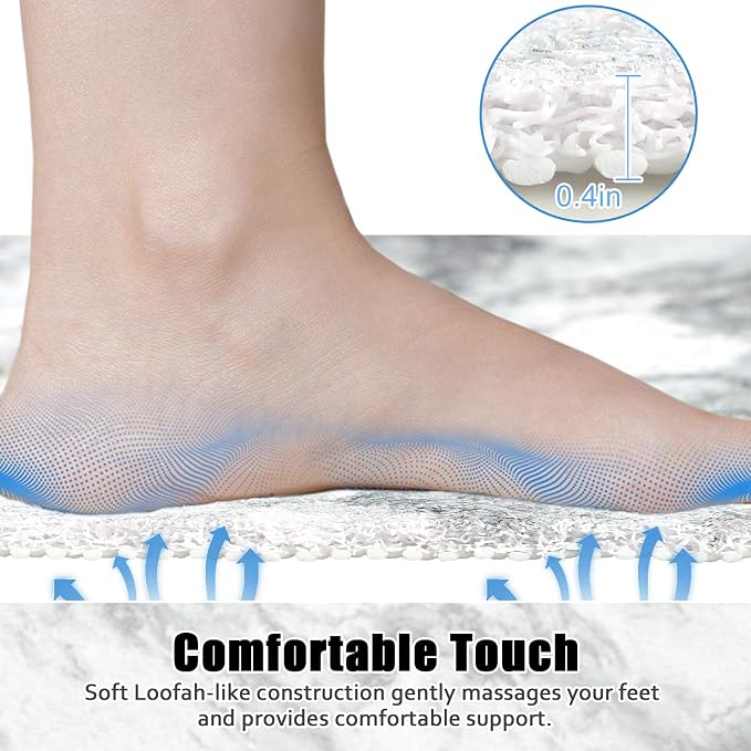 Square Shower Mat Non Slip: 24x24 Inch Shower mats for Inside Shower with Drain Hole in Middle, Super Soft PVC Loofah Massage Shower Floor Mat, Anti Slip Shower Stall Mat, Quick Drying