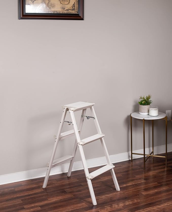 BIRDROCK HOME 3 Step Compact Steel Step Ladder - Sturdy Thin Folding Stool - Anti-Slip Steps - Great for Your Kitchen, Pantry, Closets, or Home Office - Indoor Stool - Silver