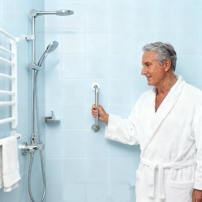 12 Inch Shower Grab Bar for Seniors & Elderly, Heavy Duty 304 Stainless Steel Anti-Slip Bathroom Safety Handicap Grab Bar for Shower, Bathtub & Toilet, Wall Mounted, Supports 500lbs