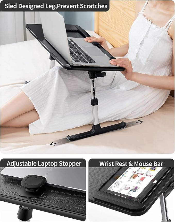 SAIJI Height & Angle Adjustable Laptop Stand for Bed, Lap Desk Bed Tray Table, Light Weight Foldable Portable Laptop Table for Couch Sofa Chair Floor Desk for Adults, Kids (52*30cm Black)