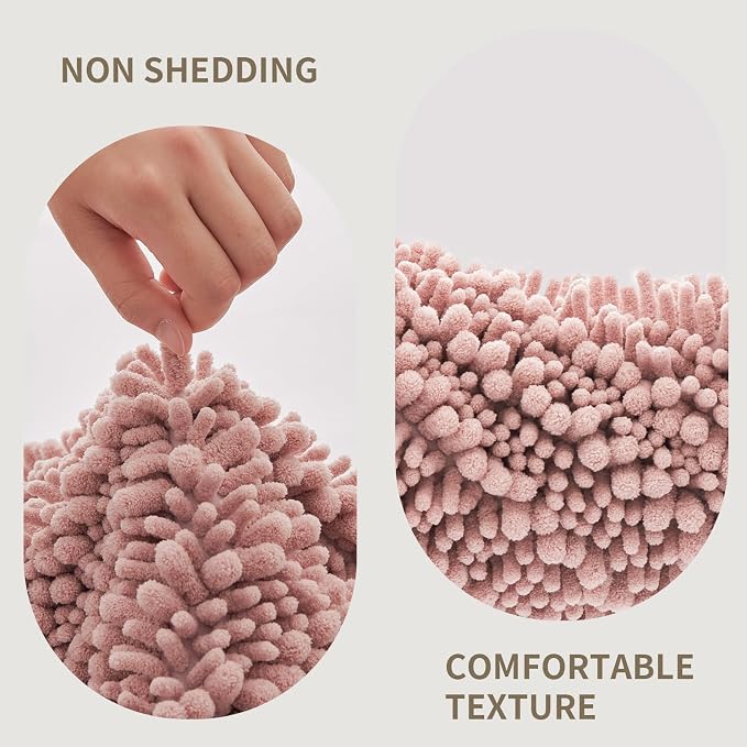 Bathroom Rugs Non Slip Washable 70x24, Extra Thick Soft Chenille Absorbent Bath Mat, High Density Barrier Non Slip Backing, Quick Dry Plush Shaggy Floor Carpet for Tub&Shower, Pink