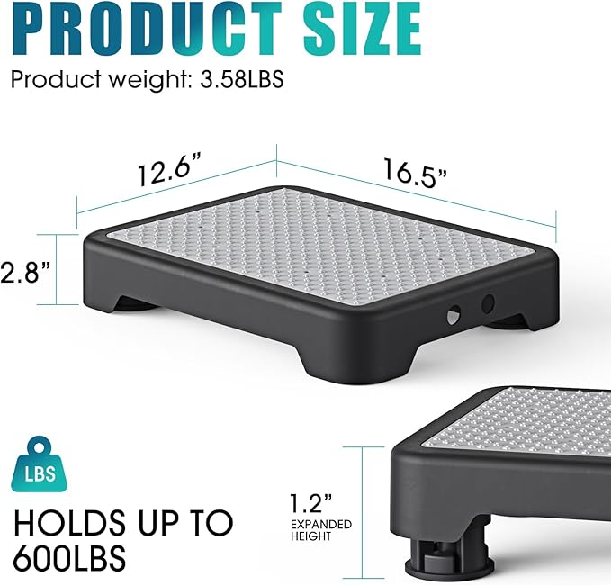 SPACELEAD Mobility Step Stool for Adults & Seniors, Anti-Slip Bathroom Step Stool, Portable Stair Assist Indoor/Outdoor, Platform Step for Kitchen, Office, and Bedroom, 600lbs Capacity, Black-Gray