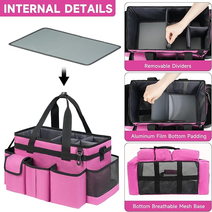 Cleaning Caddy,Cleaning Bag for Housekeepers,Cleaning Supplies Organizer with Handle,Rose Red