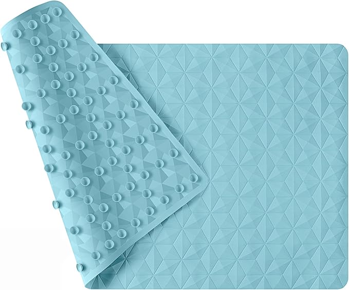 Bathtub Mat Non Slip - Natural Rubber Bath Tub Shower Safety Mat - 16 x 28 Inch Shower Mats with Suction Cups - Delicate Diamond Pattern - Softer - BPA Free - Machine Washable - Elegant Blue