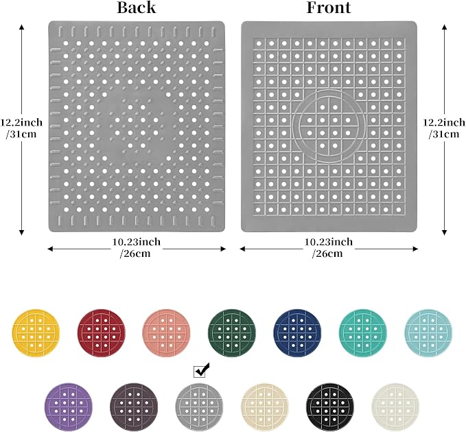 WILLKOMMEN Kitchen Sink Mat, 12" x 10" Rectangular Sink Protector Pad, Fast-Draining Grid Design Liner, Dish Drying Mat 2 Pack Grey