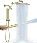 Veken All Metal 10" Shower Head with Handheld, Luxurious Square Double Rain Shower Heads with Spray Combo, Dual High Pressure Detachable Rainfall Showerhead with Extension Arm, Long Hose,Brushed Gold