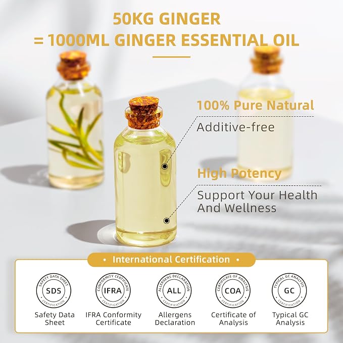 HIQILI 32 Fl Oz Ginger Oil, 100% Pure Natural Ginger Essential Oil for Hair, Massage, Skin - 1000ML