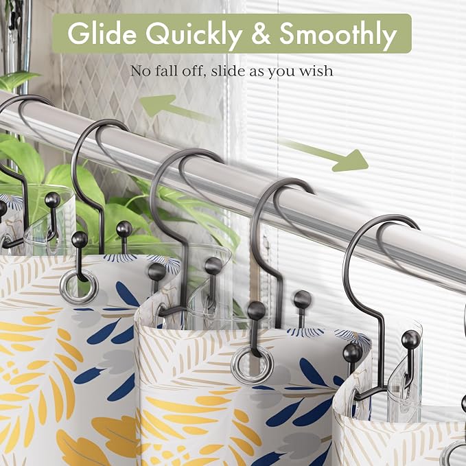 Amazer Shower Curtain Hooks, Black Stainless Steel Shower Hooks for Bathroom Shower Curtain Rod, 12pcs