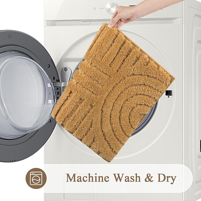 SHACOS Super Soft Bathroom Runner Rugs 24"x60" Non Slip Boho Bathroom Mats Microfiber Absorbent Carpet for Bath Room Machine Washable Shaggy Bath Rugs for Shower Bathtub Home Decor, Mustard 2'x5'