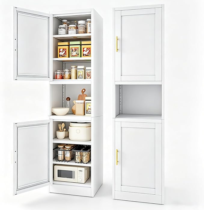67" H Metal Tall Narrow Storage Cabinet, Freestanding Floor Cabinet with 2 Doors and Adjustable Shelves, Pantry Storage Cabinets for Bathroom, Living Room, Entryway and Kitchen