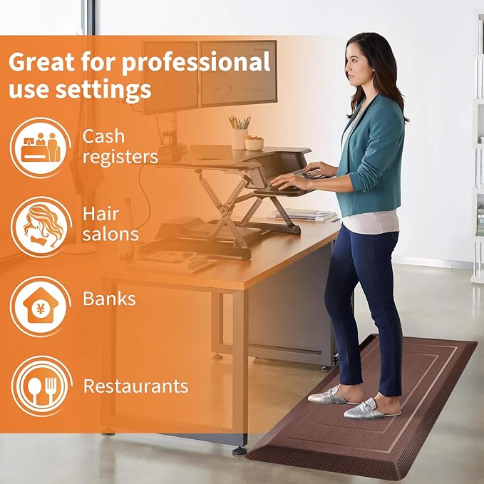 UKISS 9/10"" Extra Thick Cushioned Anti Fatigue Kitchen Mat, Waterproof High Density Foam Standing Desk Mat, Non-Slip Ergonomic Comfort Mat for Kitchen, Office,Workstation Black (Brown, 20" X 39")