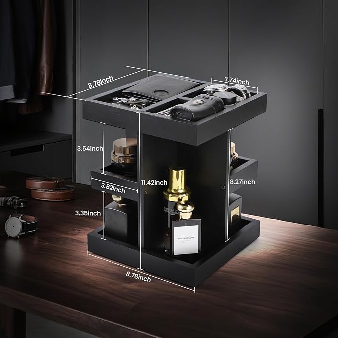 EXIN DECHEN Cologne Organizer for Men,Cologne Stand,3 Tier Wooden Perfume Shelf with Rotate,Desk Organizer,Gift for Dad From Wife,Husband Boyfriend Birthday Gift Ideas,Fathers Day Gift for Men