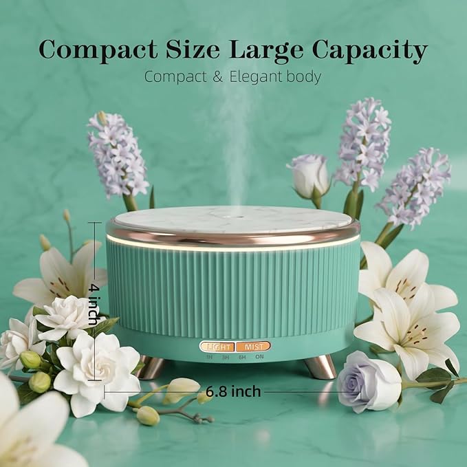 500ML Large Capacity Essential Oil Diffuser, Ultrasonic Aromatherapy Diffuser with 7 Color LED Lights with Remote Control, Cool Mist Humidifier, Timed Mist, Auto Shut-Off (Emerald)