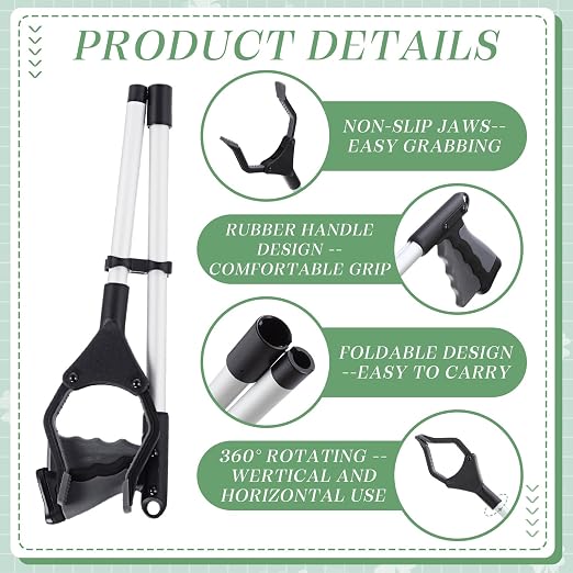 Ctosree 8 Pack 32" Trash Grabber Reacher Tool for Elderly, Foldable Litter Picker Upper, Lightweight Trash Pick up Stick, Long Handy Mobility Aids for Home Garden Arm Extension(Gray)