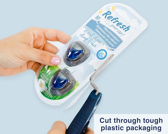 Zibra Open It! 4-in-1 Box Cutter & Package Opener Tool – Heavy Duty Scissors, Retractable Blade & Screwdriver – All-in-One Household Tool for Boxes & Plastic Packaging, Blue