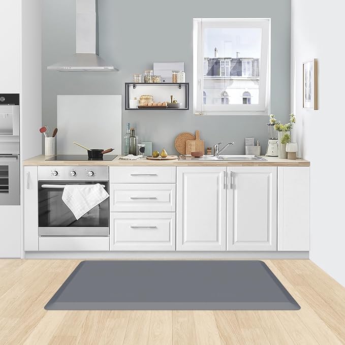 KitchenClouds Kitchen Mat Cushioned Anti Fatigue Rug 22"x54" Water Resistant, Non Slip, Standing and Comfort Desk/Floor Mats for House Sink Office (Grey,0.8inch)