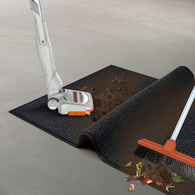 Durable Rubber Door Mat - Heavy Duty, Indoor/Outdoor, Easy Clean, Waterproof, Low-Profile Mat for Entry, Patio, Garage - Stylish (Charcoal, 10' x 3' (Mud Trapper))