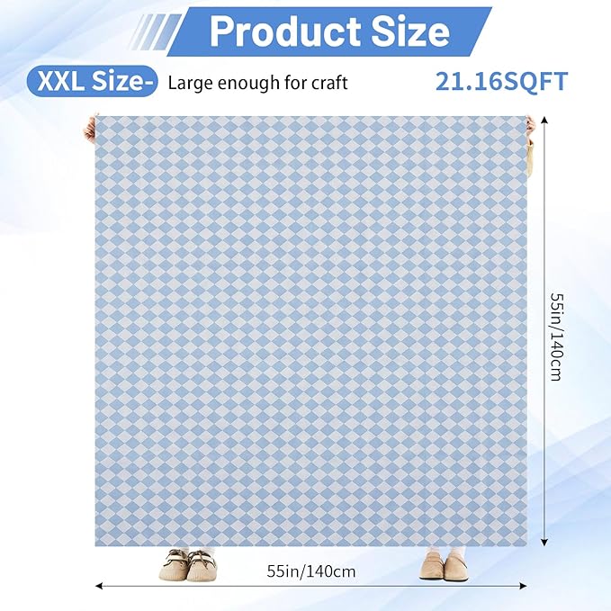 Drydiet 55x55 Inch Extra Large Craft & Painting Floor Mat - Waterproof Non-Slip PVC Art Rug, Floor Protector for Easel Painting Pottery Messy Projects, Washable Roll-up Spill Mat(Light Blue, Argyle)