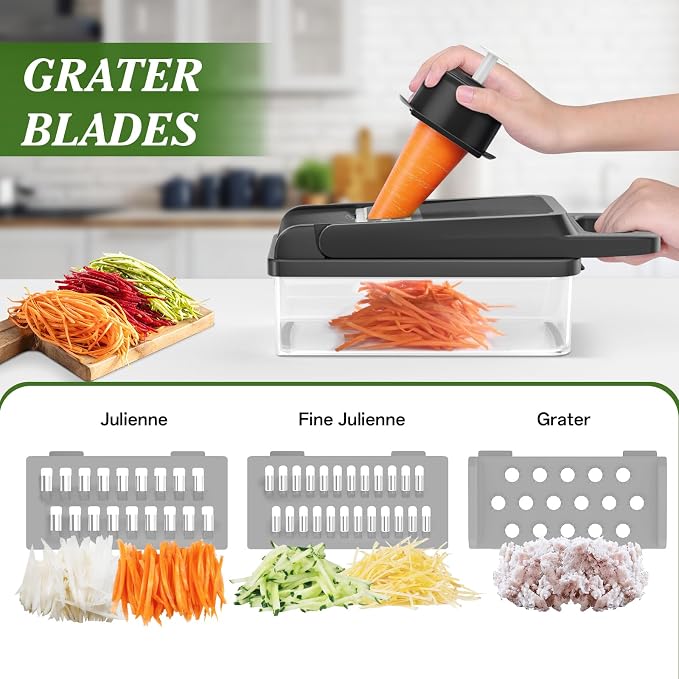 HomeHacks Vegetable Chopper Vegetable Cutter, 15 in 1 Kitchen Gadget, Dicer, Slicer, Onion Cutter, Salad, Cheese Grater & Egg Separator - Multi-Functional Veggie Chopper Lid with Handle (Grey)