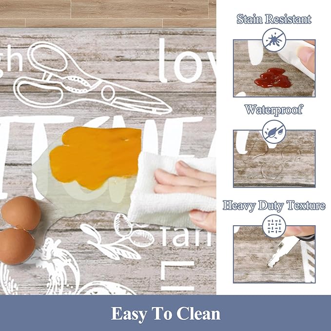 HEBE Kitchen Rugs Set of 2, Cushioned Anti Fatigue Kitchen Mats for Floor, Non Slip Waterproof Comfort Standing Desk Mat Carpet for Sink, Stove, Laundry Room