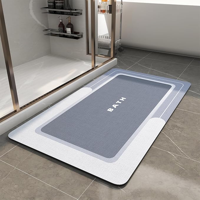 MontVoo Bath Mat-Bath Mat Rug Non Slip Super Absorbent Stain Resistant Quick Dry Thin Bathroom Rug-Bath Mats for Bathroom Floor Bathtub Vanity-Bathmat Bath Rug Easy Care-24"x35" Blue