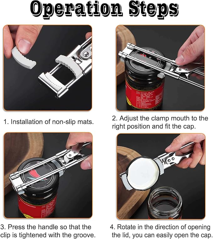 2023 New Adjustable Stainless Steel Can Opener,Upgrade the Extension of the Bottle Opener with Non-Slip Pad,Jar Opener for Weak Hands，Longer Hand Can Opener for Any-Size Lids (1 Pcs, 9in)