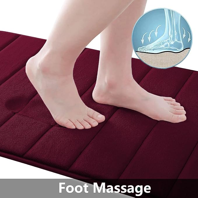 Buganda Memory Foam Bath Mat, 30" x 20", Ultra Soft and Non-Slip Bathroom Rugs, Water Absorbent and Machine Washable Bath Rug for Bathroom, Shower, and Tub, Burgundy