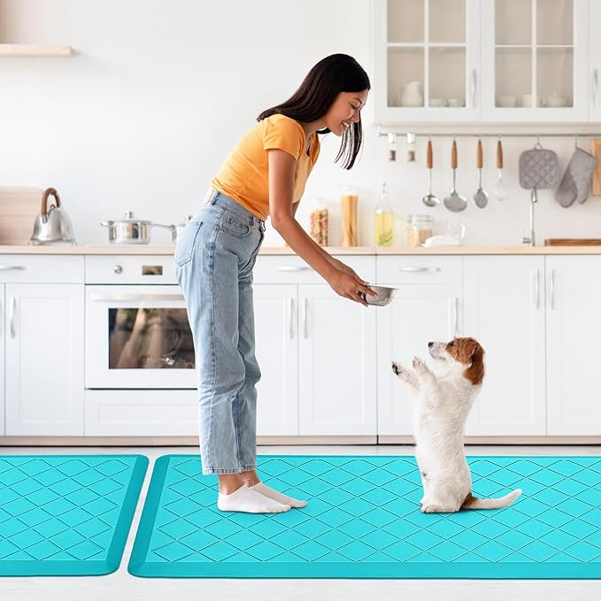 Cushioned Kitchen Mat 2 PCS, Anti Fatigue Kitchen Rugs, Heavy Duty Non-Skid, Ergonomic Comfort Foam Kitchen Floor Mat for Home, Office, Sink, Laundry, Teal