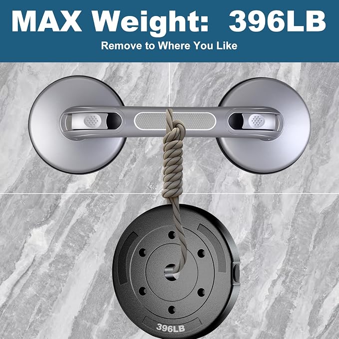 Shower Handle Shower Grab Bars for Bathtubs and Showers,Strong Hold Suction Cup Grip Grab,Bath Handle Heavy Duty Grab Bars for Handicap Elderly Seniors Bathroom（Silver Grey）