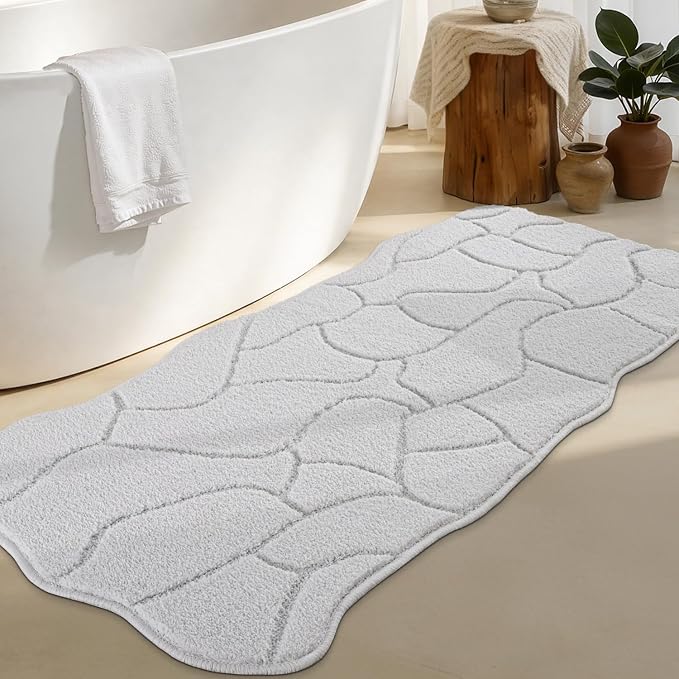 BSICPRO White Bathroom Rugs Runner, 24x59 Inches Long Bath Mats Non Slip, Soft Absorbent and Quick Dry Microfiber Bath Rugs for Bathroom Decor, Machine Washable (Snow White)