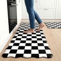 Scalloped Black Checkered Grid Checkerboard Kitchen Rug Sets [2 PCs], Anti-Fatigue, Waterproof Non-Slip Kitchen Mats Heavy Duty Ergonomic Comfort Foam Rug for Floor, Laundry,17"x29"+17"x47"