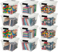 IRIS USA 19 Qt Stackable Plastic Storage Bins with Lids, 12 Pack - BPA-Free, Made in USA - See-Through Organizing Solution, Latches, Durable Nestable Containers, Secure Pull Handle - Clear/White