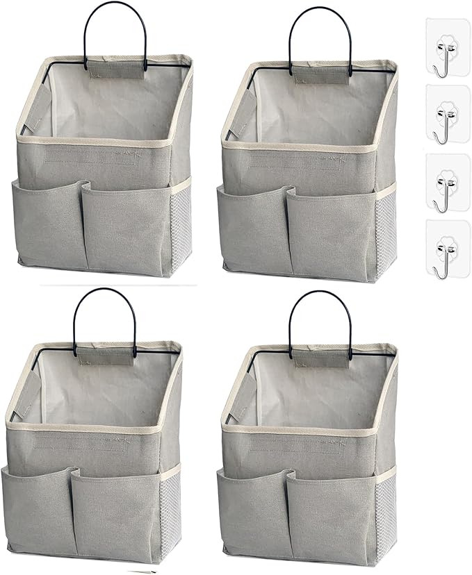 4pcs Wall Hanging Storage Bag,Wall Hanging Organizer bags with Pockets, Wall Organizer Storage for Dormitory Bathroom Bedroom (Grey-upgraded)