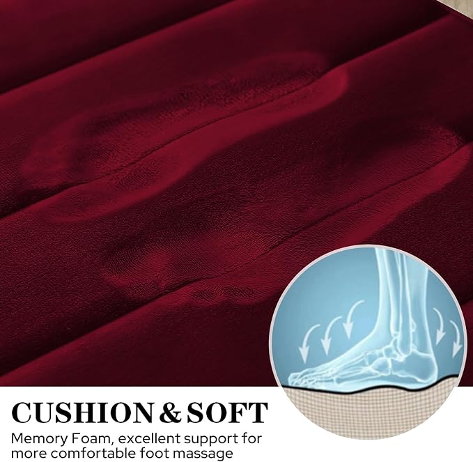 BYSURE Burgundy Memory Foam Bath Mats, Non Slip Extra Soft Absorbent Machine WashableToilet Bathroom Rug Set 3 Piece (20"x32"+24"x44"+U Shape 20"x24")