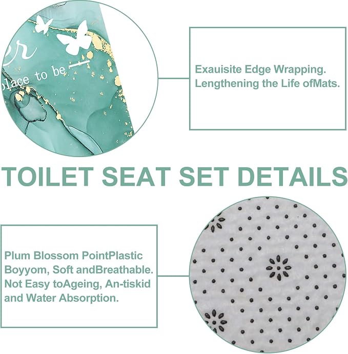 4Pcs Family Marble Shower Curtain Sets with Rugs,Green Home Inspirational Bathroom Decor Set, Bathroom Sets with Shower Curtain and Rugs, Waterproof Bathroom Shower Curtains, with 12 Hooks