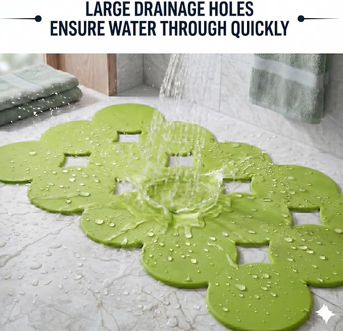 Webos Patented Non Slip Bathtub Mat Shower Mat Bath Mat Tub Mats with Strong Suction Cups Soft Natural Rubber Bath Mat for Inside The tub (Circle-Green, 28x16 inch)