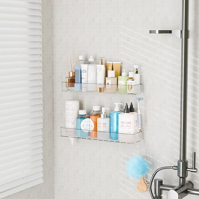 Yieach 4 Pack in Shower Organizers,Adhesive Shower Caddy,No Rust Acrylic Shower Shelves & Storage Rack,Plastic Bathroom Shelves,Bathtub Storage Organizer,Shampoo,Conditioner Holder for Washroom,Clear