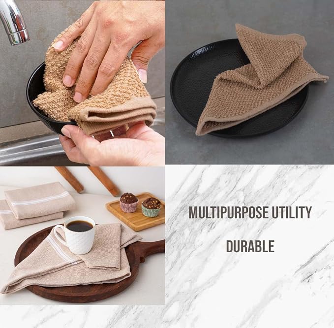 LANE LINEN 16 Piece Kitchen Dish Cloths Set - 100% Cotton Dish Towels, Heat Resistant Kitchen Mittens and Pot Holder Set, Reusable Dish Rags for Washing Dishes, Dish Towels for Kitchen Drying - Beige