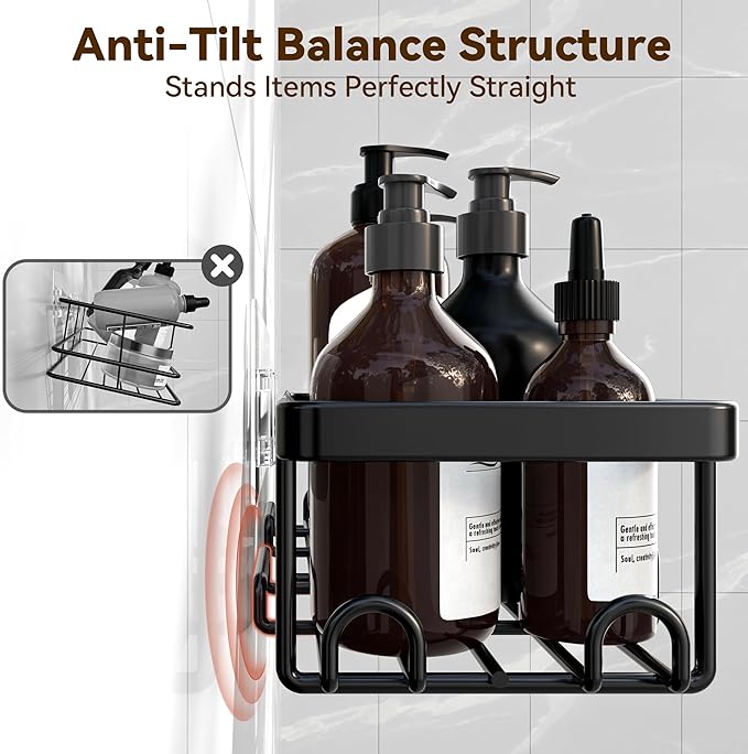 YASONIC Shower Caddy Adhesive, 100% Rustproof Shower Organizer with Soap and Toothbrush Holder, Large Capacity Shower Shelves for Inside Shower, No Drill Shower Storage for Home (5 Pack Black)