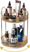 Asayuee 360 Rotating Gold Makeup Organizer,2 Tier Large Capacity Rotating Makeup Organizer,SkincarePerfume Organizer,Bathroom Cosmetics Storage Organizer Countertop (Gold-2 Tier)