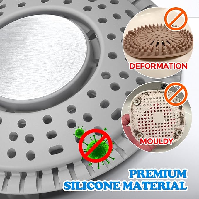 zaa Shower Drain Hair Catcher - Drain Protector & Shower Drain Cover for Regular Floor Drains of Shower Room, Bathroom, Upgraded 2Pack Premium Silicone & 304 Stainless Steel, Gray